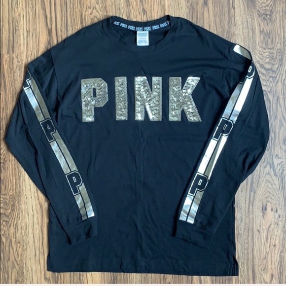 VS PINK Long Sleeve Crew - Silver Bling - Picture 1 of 4